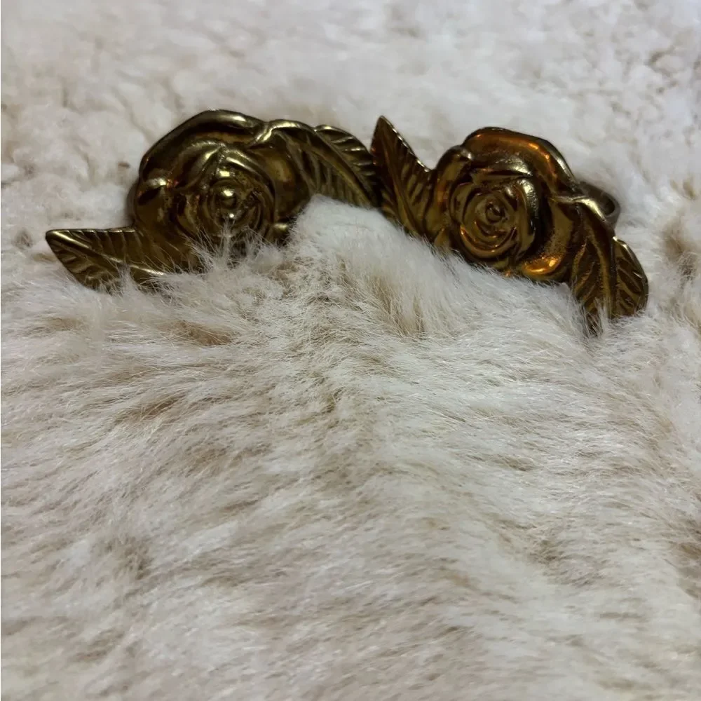 Vintage Anthropologie Brass Rose Napkin Rings set of 2